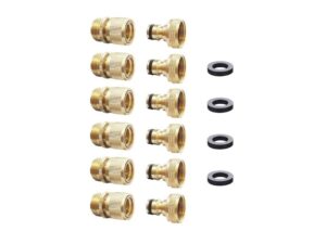 HQMPC Garden Hose Quick Connect Solid Brass 6-Set- Best Multi-Pack