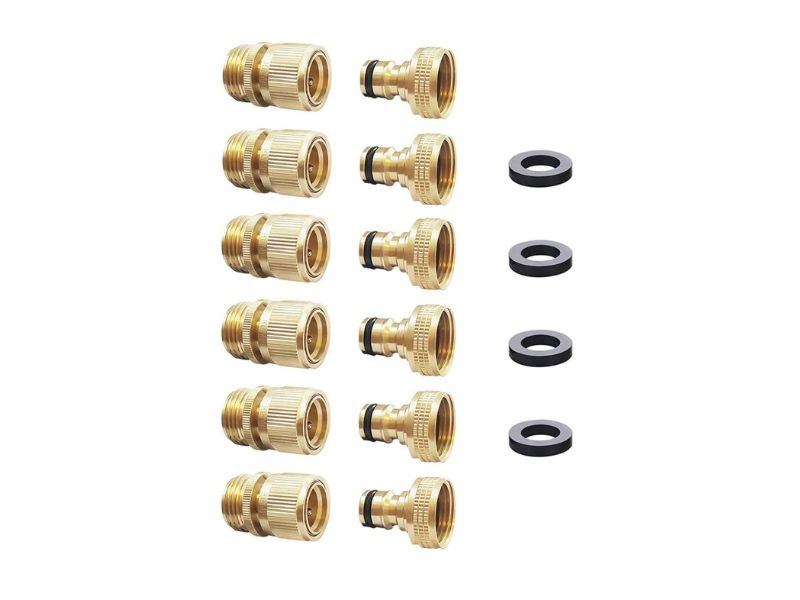 HQMPC Garden Hose Quick Connect Solid Brass 6-Set- Best Multi-Pack