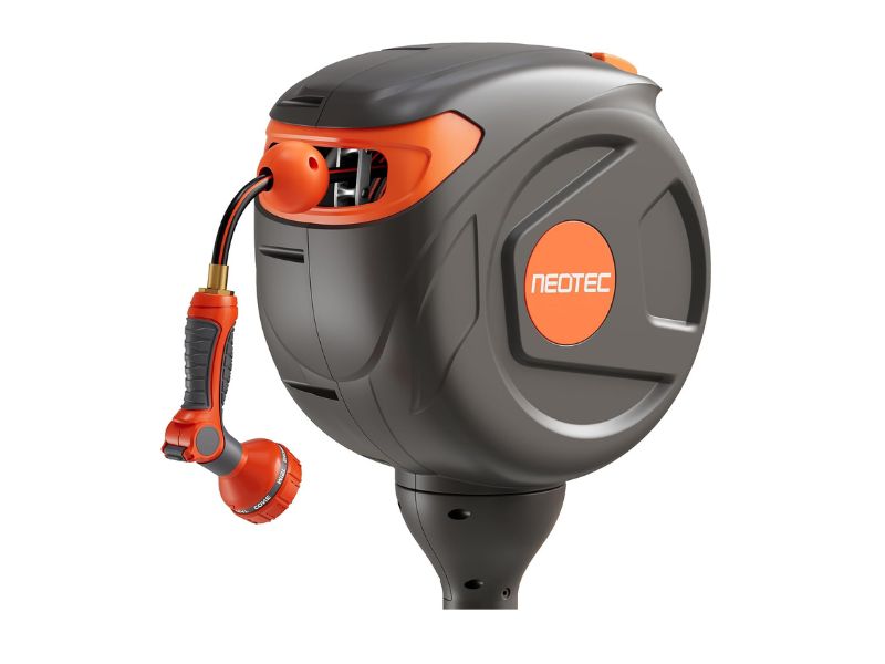 NEO-TEC 82FT Ground-Mounted Retractable Garden Hose Reel- Best for Flexible Placement